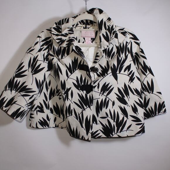 Pink Tartan White And Black Tropical Button Up Blazer Size 4 - Picture 1 of 3